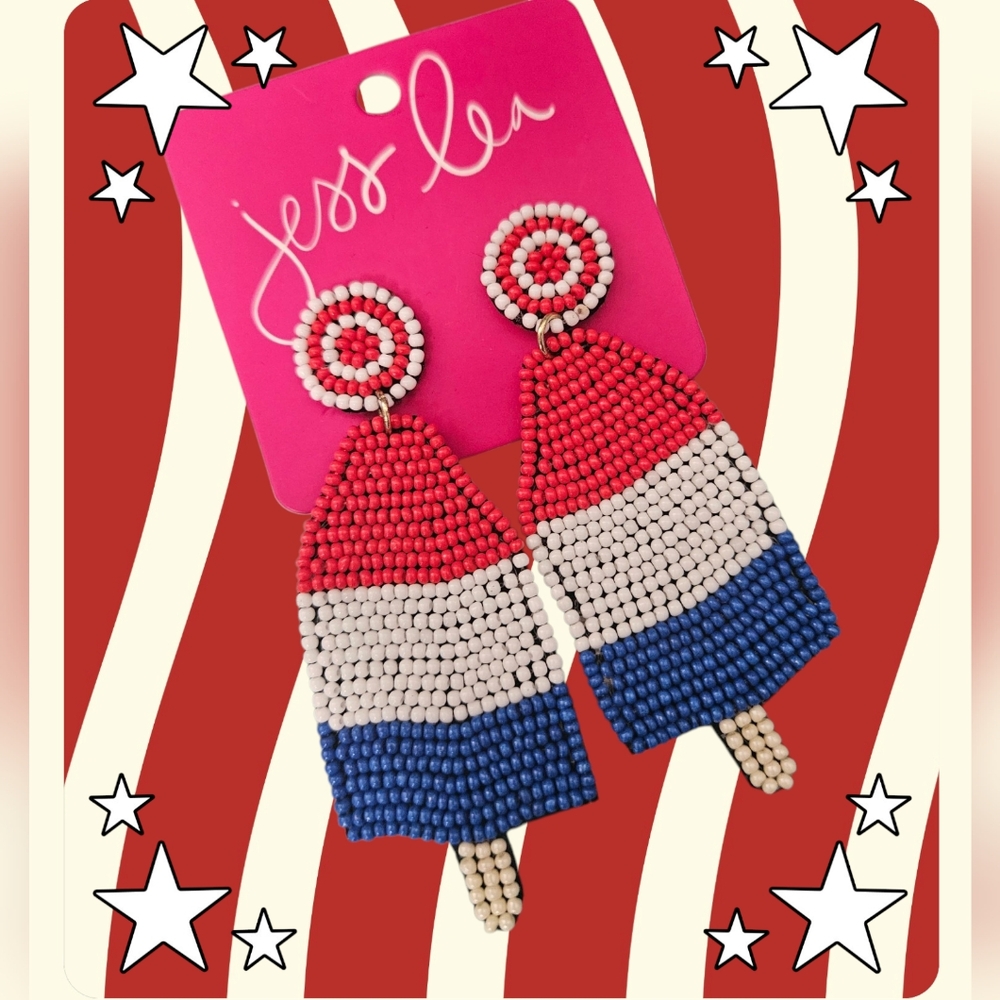 Jess Lea Red White Blue Beaded Firecracker Popcicle Post Earrings